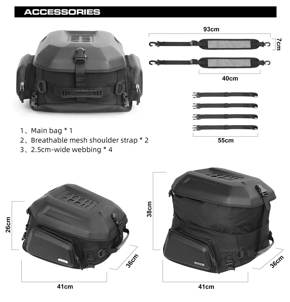Rhinowalk Hard Shell Tail Bag for Expandable 23L-35L Motorcycle Saddle Tail Seat Bags for Motorbike Luggage Accessory (MT2335)